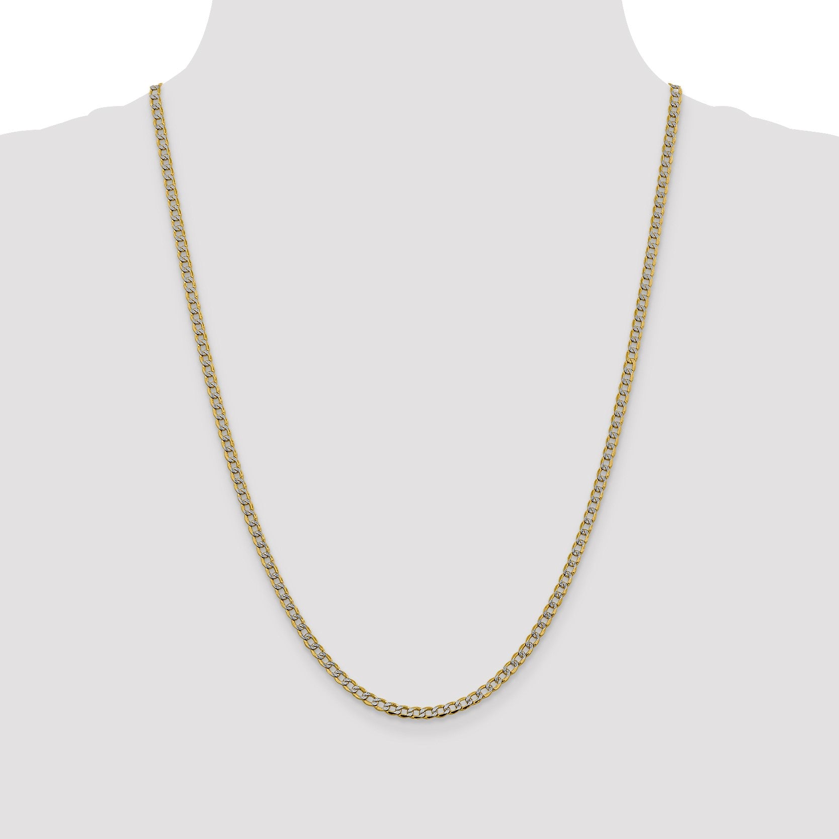 14K 24 inch 3.4mm Semi-Solid with Rhodium Pav� Curb with Lobster Clasp Chain