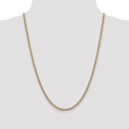 14K 24 inch 3.4mm Semi-Solid with Rhodium Pav� Curb with Lobster Clasp Chain