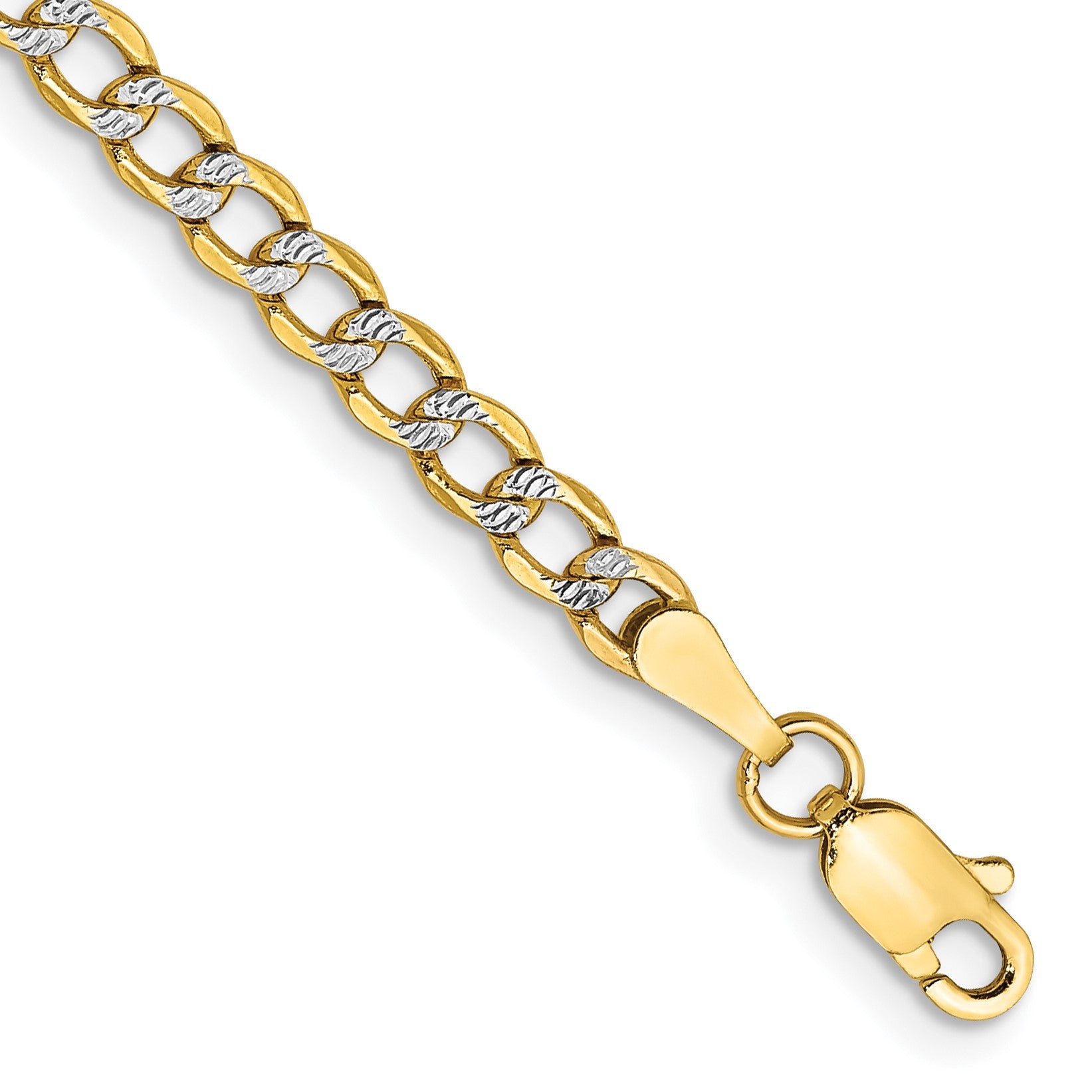 14k 3.4mm Semi-solid with Rhodium Pav� Curb Chain