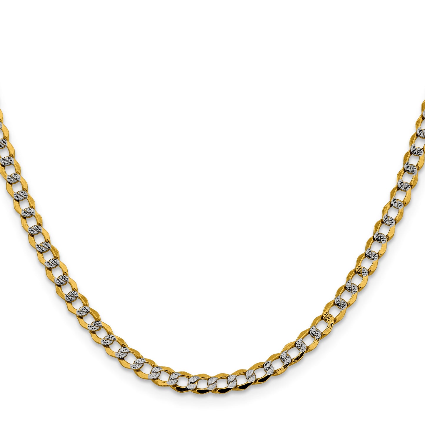 14K 26 inch 4.3mm Semi-Solid with Rhodium Pav� Curb with Lobster Clasp Chain