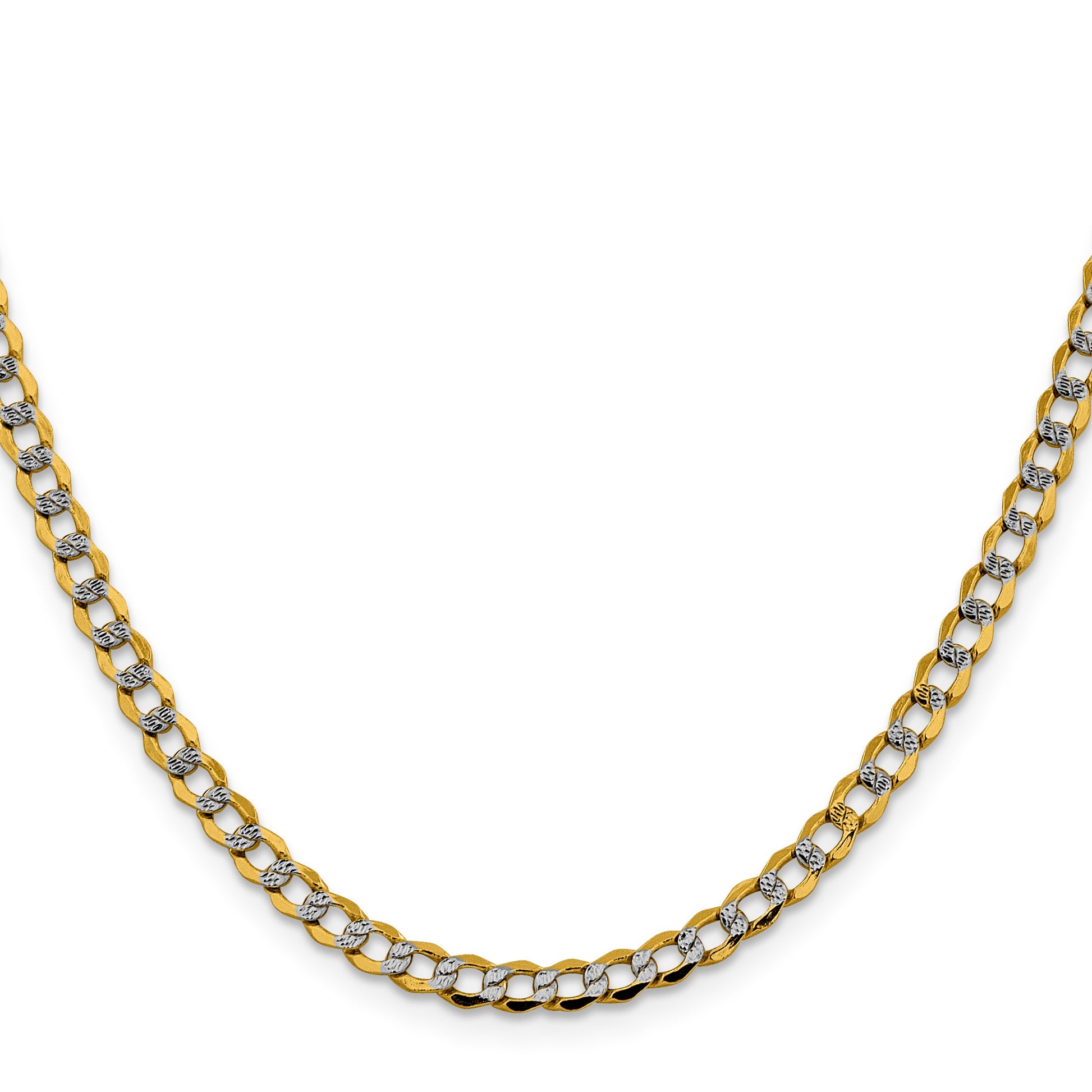 14K 26 inch 4.3mm Semi-Solid with Rhodium Pav� Curb with Lobster Clasp Chain