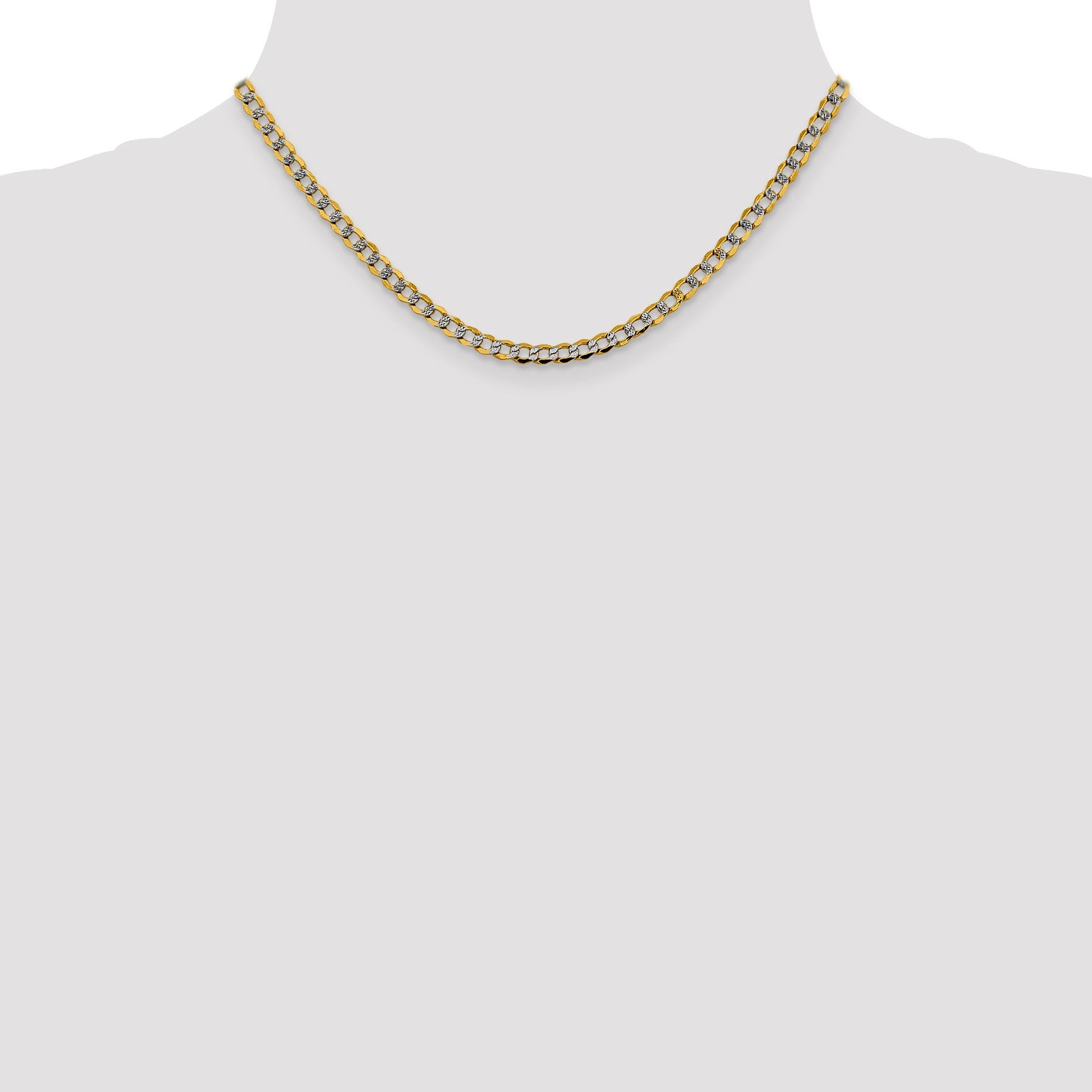 14K 16 inch 4.3mm Semi-Solid with Rhodium Pav� Curb with Lobster Clasp Chain