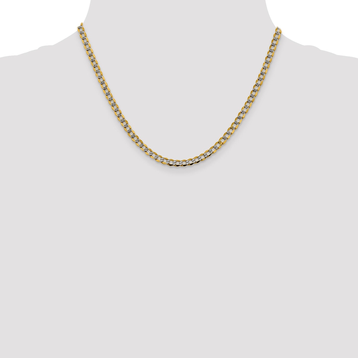 14K 18 inch 4.3mm Semi-Solid with Rhodium Pav� Curb with Lobster Clasp Chain