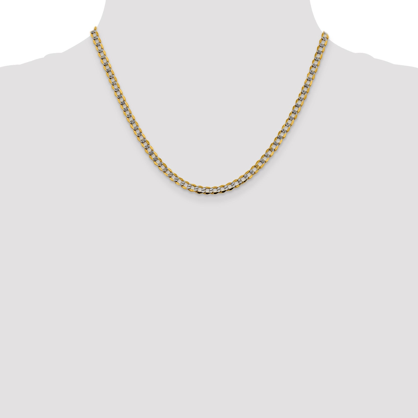 14K 18 inch 4.3mm Semi-Solid with Rhodium Pav� Curb with Lobster Clasp Chain