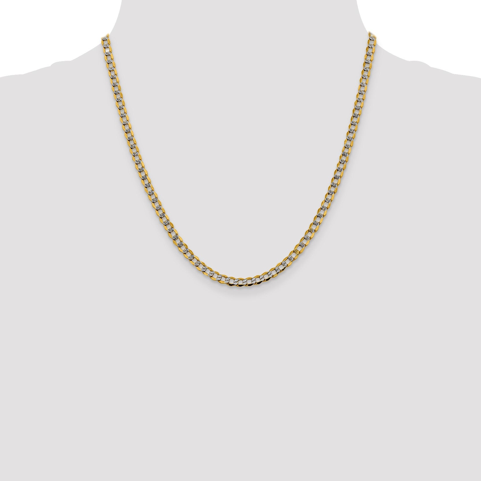 14K 20 inch 4.3mm Semi-Solid with Rhodium Pav� Curb with Lobster Clasp Chain