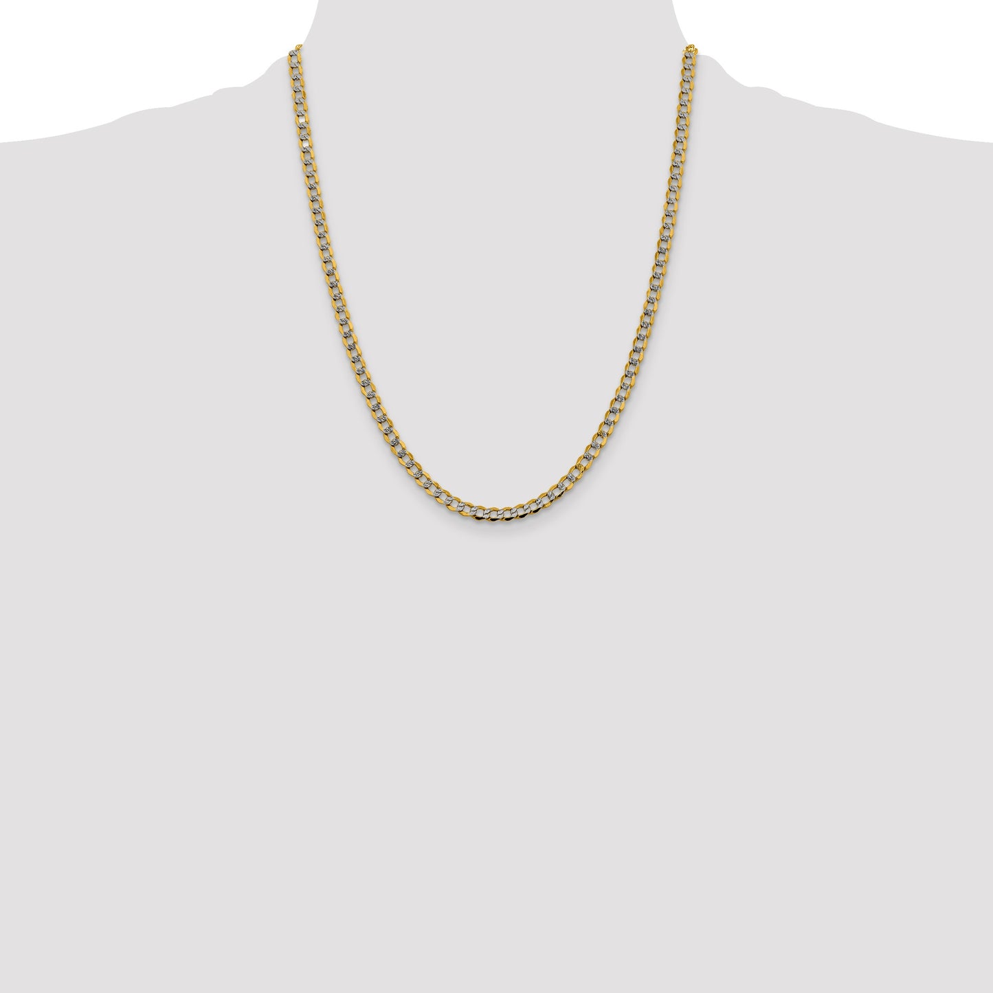 14K 22 inch 4.3mm Semi-Solid with Rhodium Pav� Curb with Lobster Clasp Chain