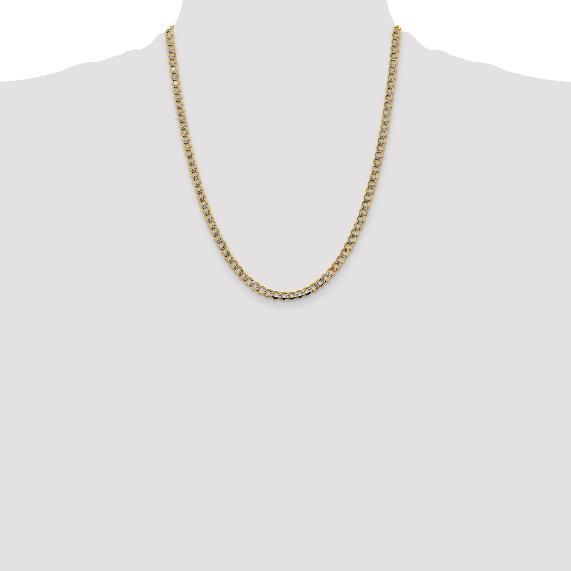 14K 22 inch 4.3mm Semi-Solid with Rhodium Pav� Curb with Lobster Clasp Chain