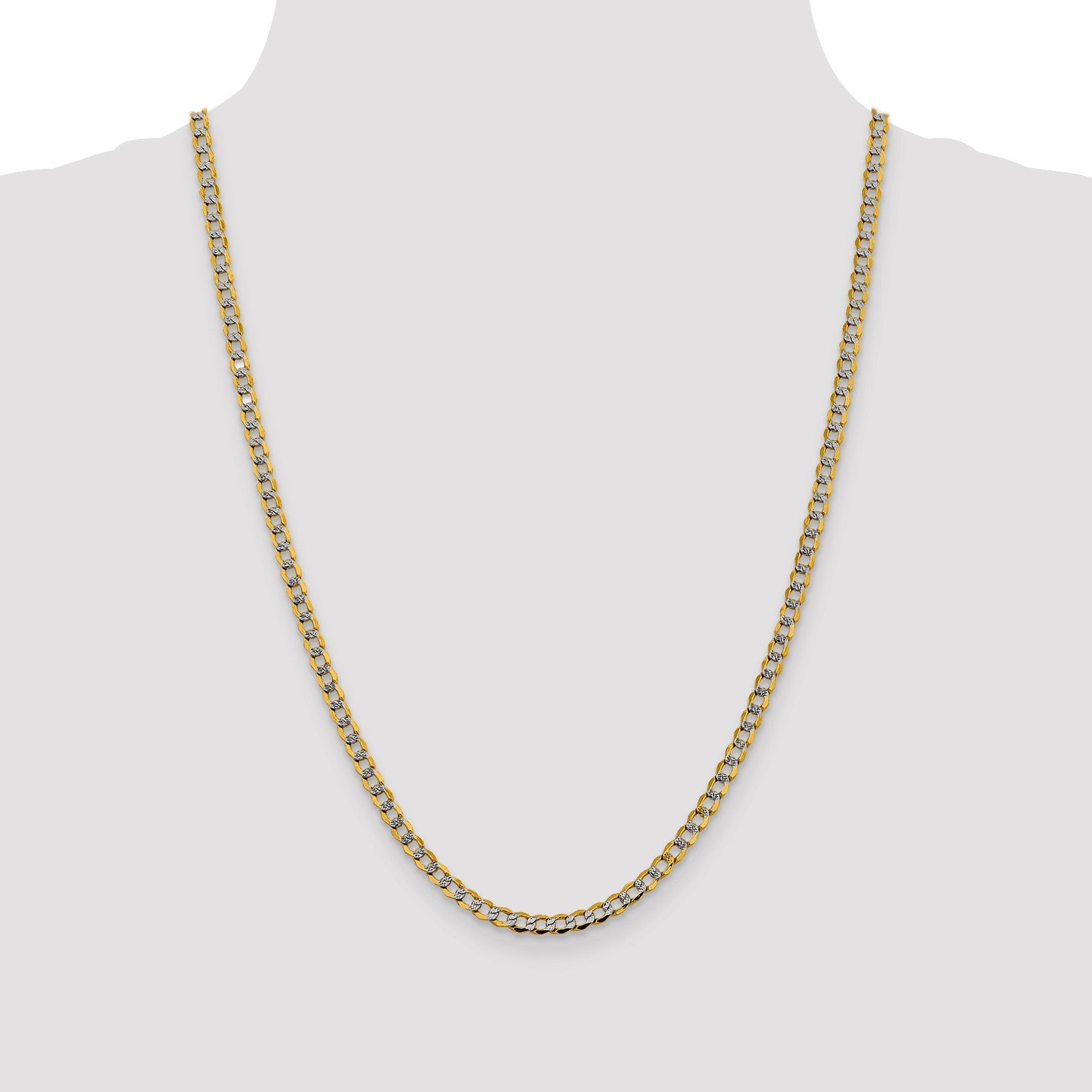 14K 24 inch 4.3mm Semi-Solid with Rhodium Pav� Curb with Lobster Clasp Chain