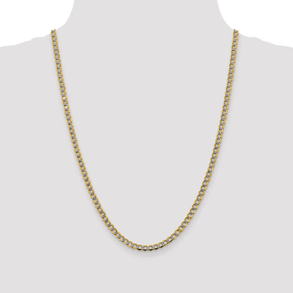 14K 24 inch 4.3mm Semi-Solid with Rhodium Pav� Curb with Lobster Clasp Chain