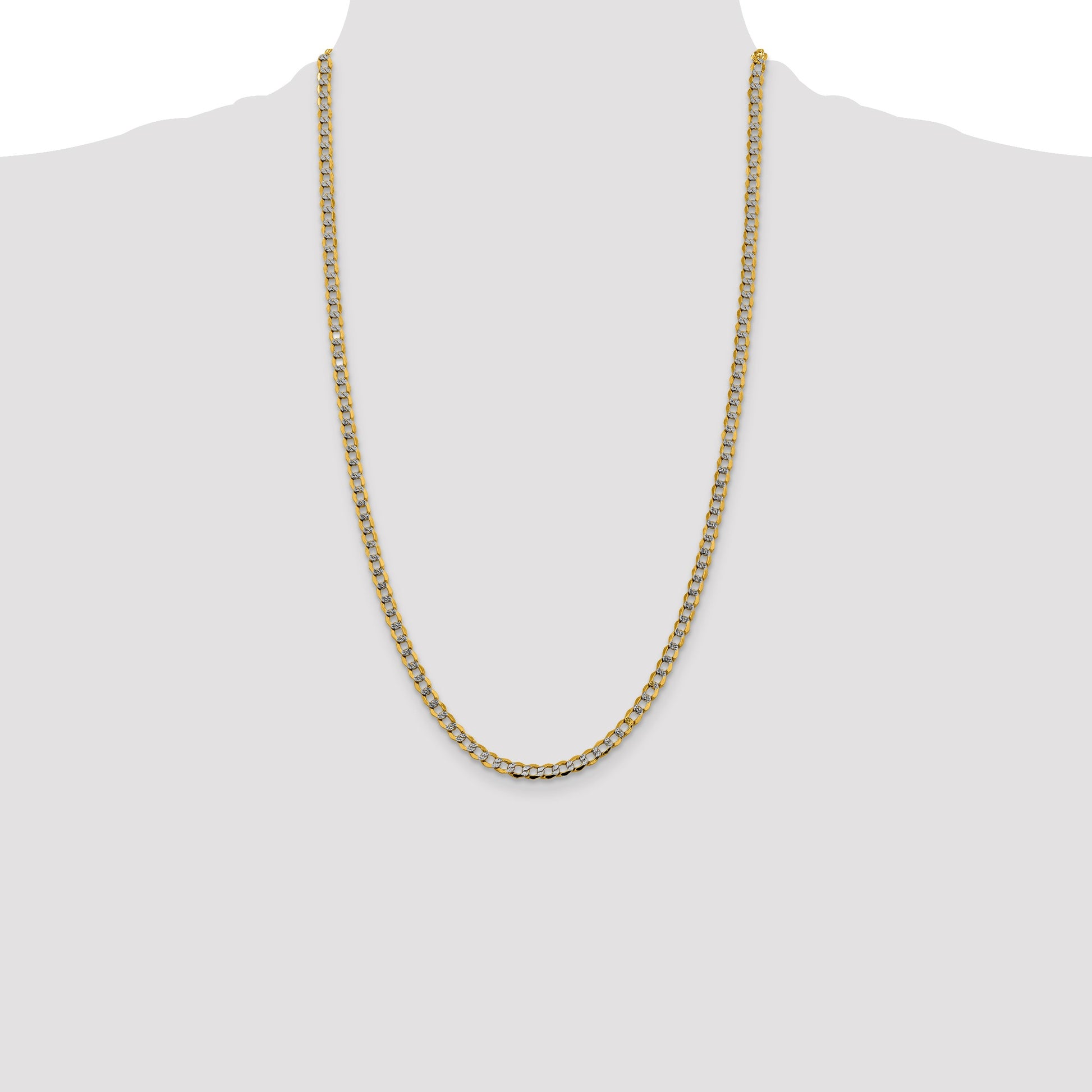 14K 26 inch 4.3mm Semi-Solid with Rhodium Pav� Curb with Lobster Clasp Chain