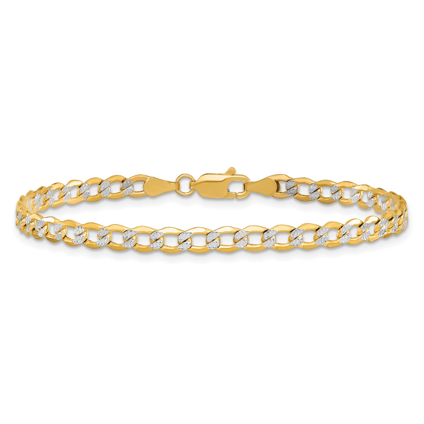 14K 7 inch 4.3mm Semi-Solid with Rhodium Pav� Curb with Lobster Clasp Bracelet