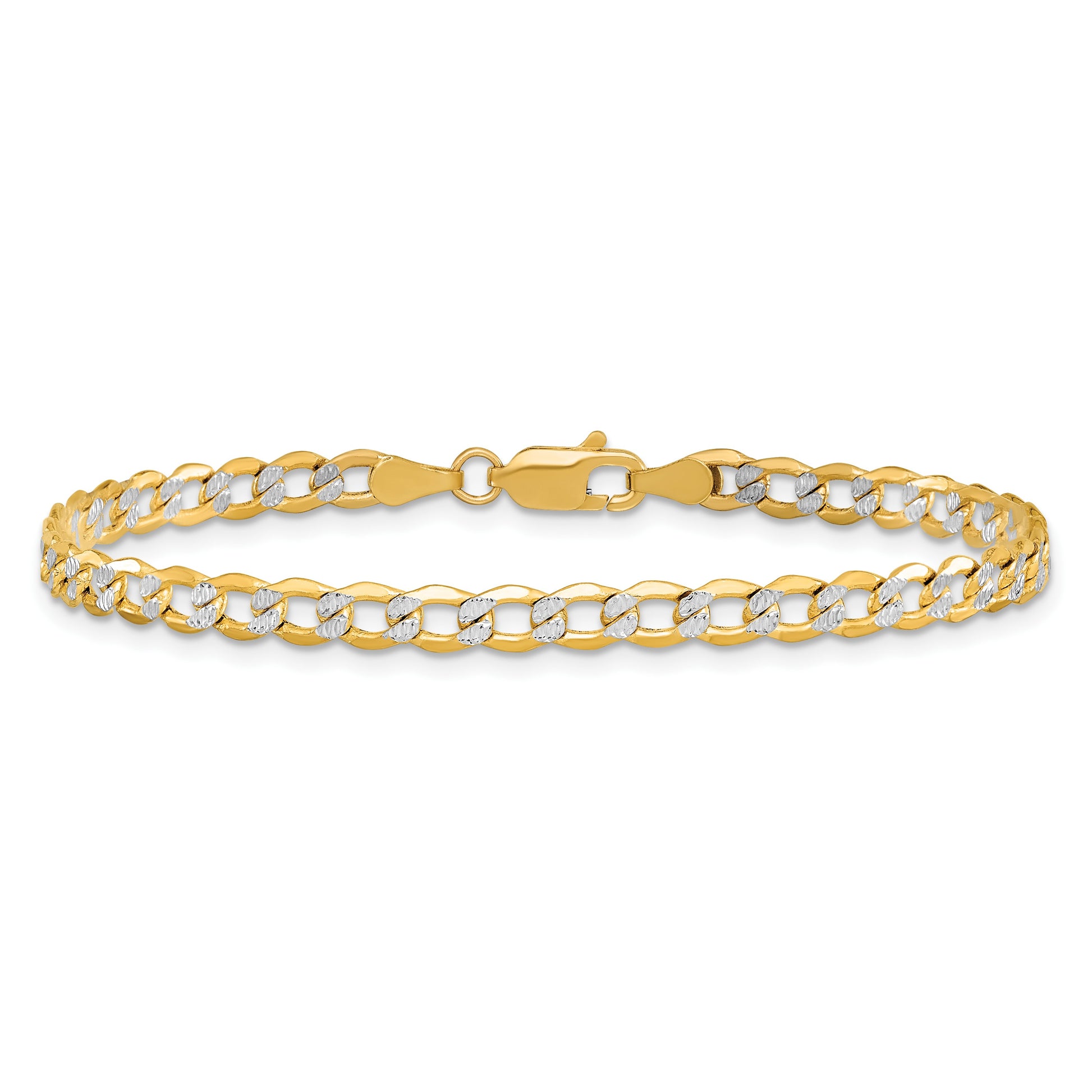14K 8 inch 4.3mm Semi-Solid with Rhodium Pav� Curb with Lobster Clasp Bracelet