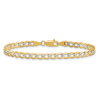 14K 8 inch 4.3mm Semi-Solid with Rhodium Pav� Curb with Lobster Clasp Bracelet