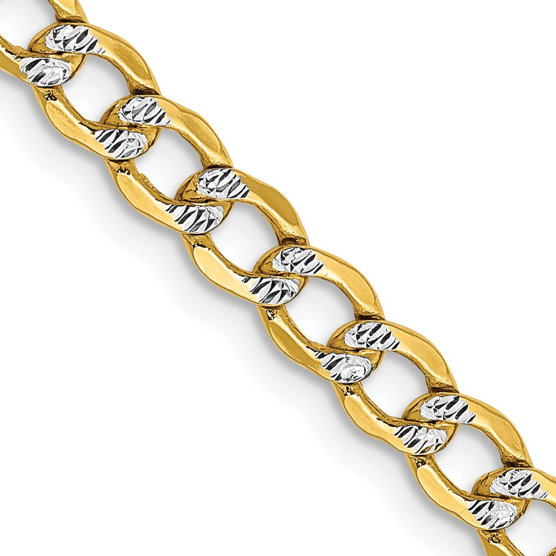 14K 26 inch 4.3mm Semi-Solid with Rhodium Pav� Curb with Lobster Clasp Chain