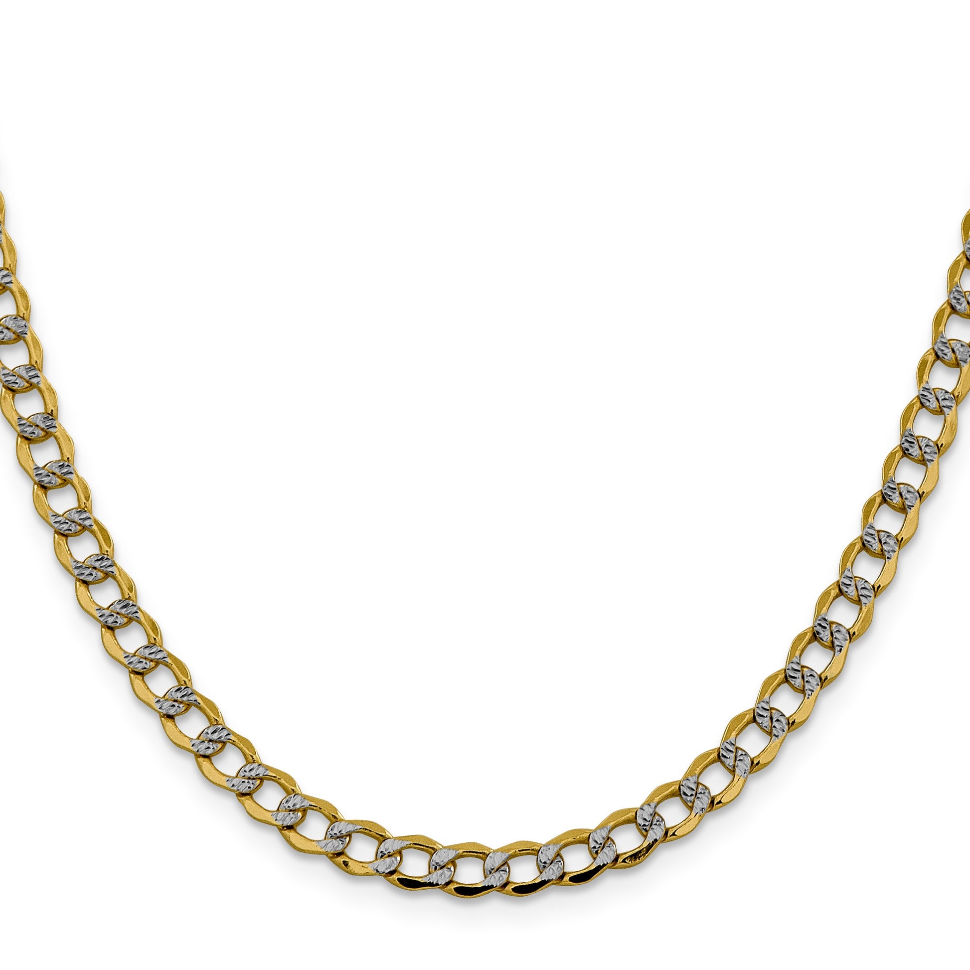 14K 22 inch 5.2mm Semi-Solid with Rhodium Pav� Curb with Lobster Clasp Chain