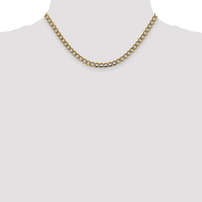 14K 16 inch 5.2mm Semi-Solid with Rhodium Pav� Curb with Lobster Clasp Chain