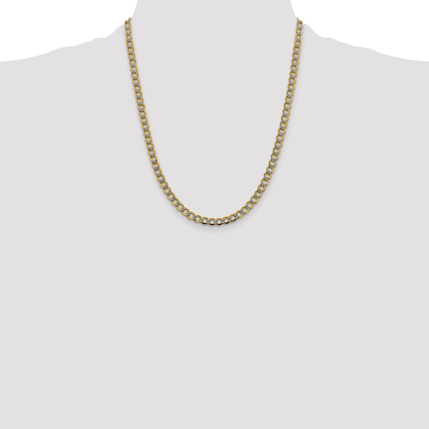 14K 22 inch 5.2mm Semi-Solid with Rhodium Pav� Curb with Lobster Clasp Chain
