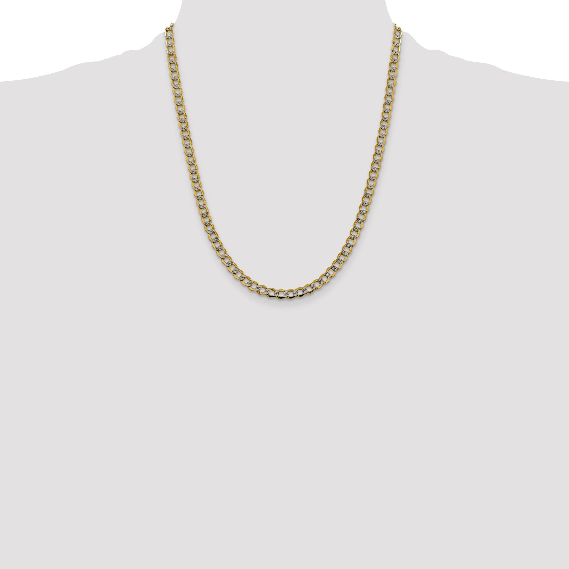 14K 22 inch 5.2mm Semi-Solid with Rhodium Pav� Curb with Lobster Clasp Chain