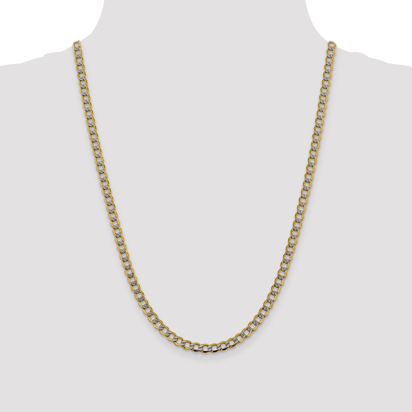 14K 24 inch 5.2mm Semi-Solid with Rhodium Pav� Curb with Lobster Clasp Chain
