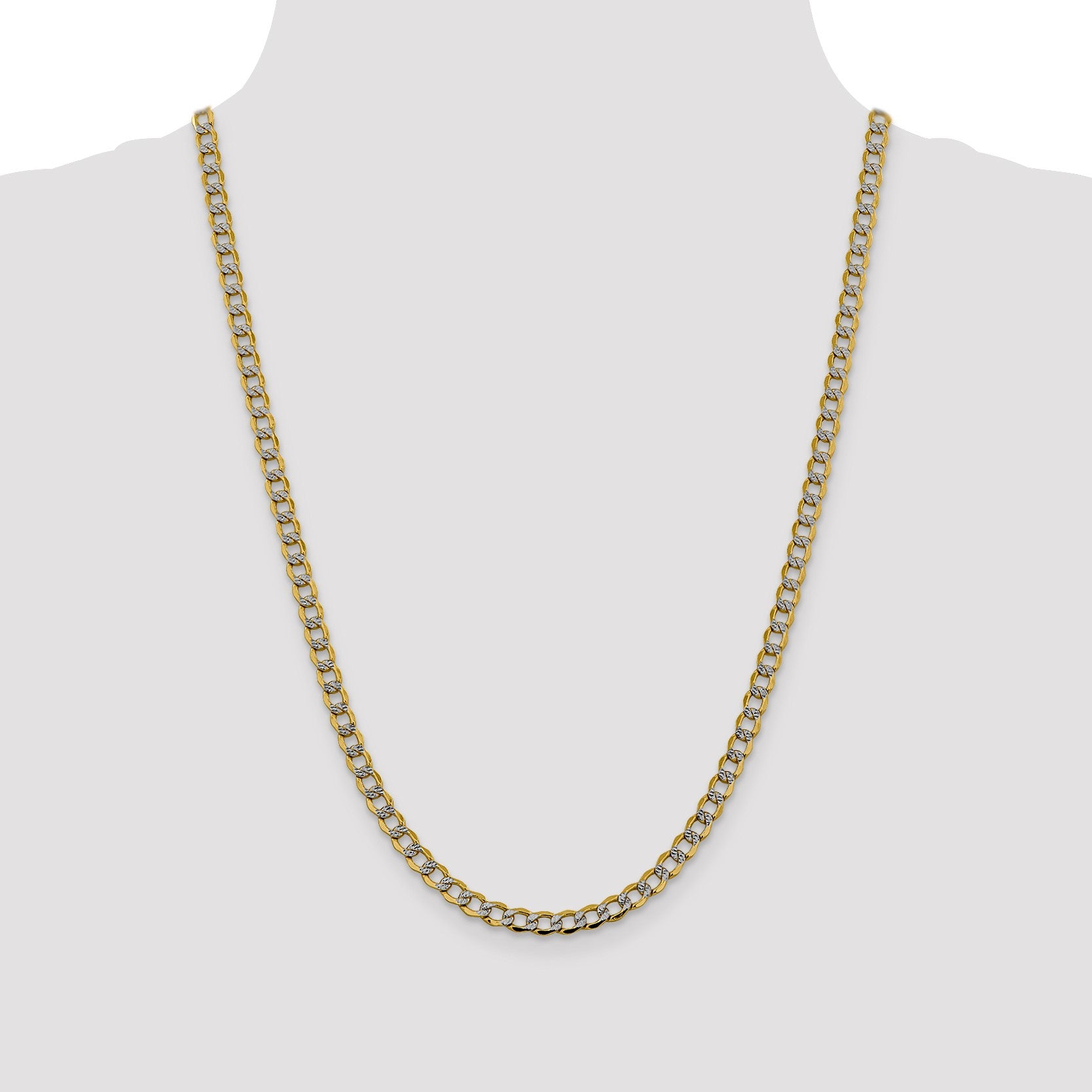 14K 24 inch 5.2mm Semi-Solid with Rhodium Pav� Curb with Lobster Clasp Chain
