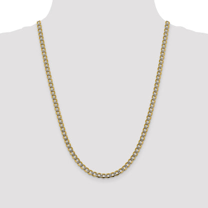 14K 24 inch 5.2mm Semi-Solid with Rhodium Pav� Curb with Lobster Clasp Chain