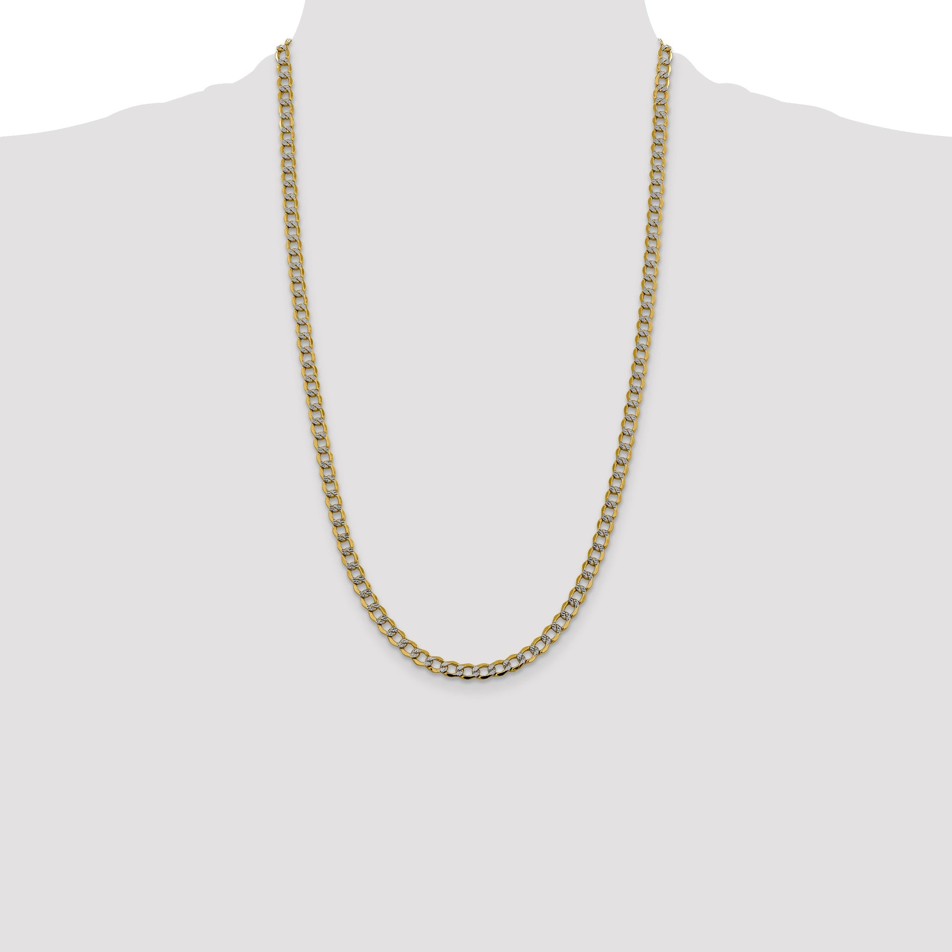 14K 26 inch 5.2mm Semi-Solid with Rhodium Pav� Curb with Lobster Clasp Chain