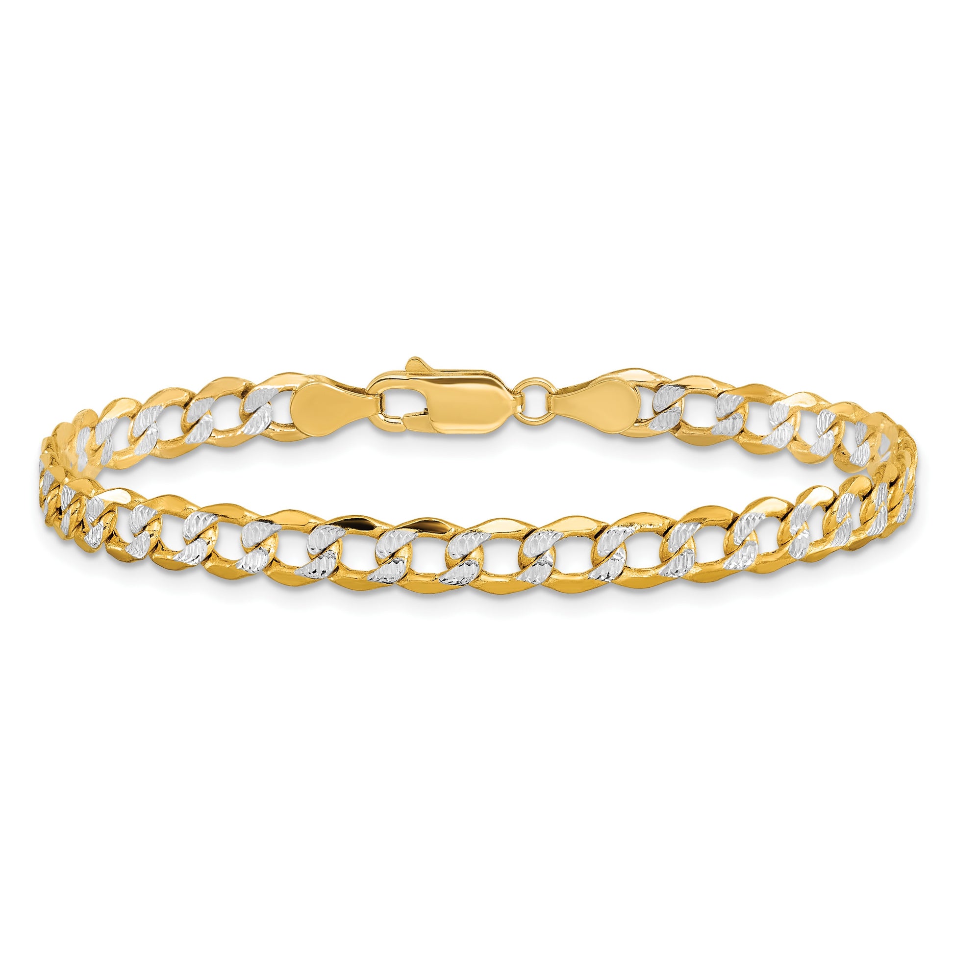14K 8 inch 5.2mm Semi-Solid with Rhodium Pav� Curb with Lobster Clasp Bracelet