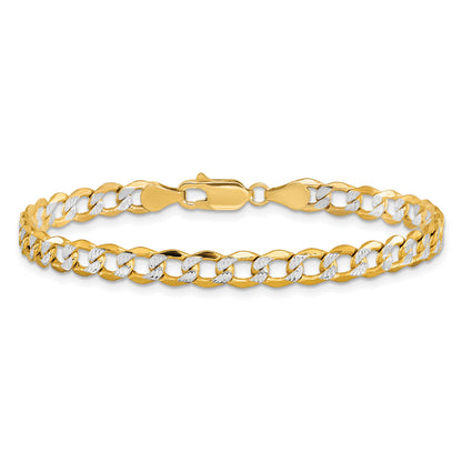 14K 8 inch 5.2mm Semi-Solid with Rhodium Pav� Curb with Lobster Clasp Bracelet