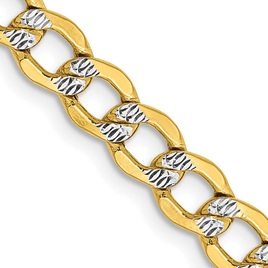 14K 22 inch 5.2mm Semi-Solid with Rhodium Pav� Curb with Lobster Clasp Chain