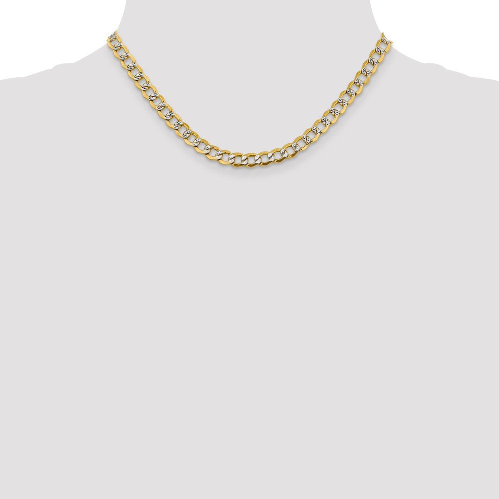 14K 16 inch 6.75mm Semi-Solid with Rhodium Pav� Curb with Lobster Clasp Chain