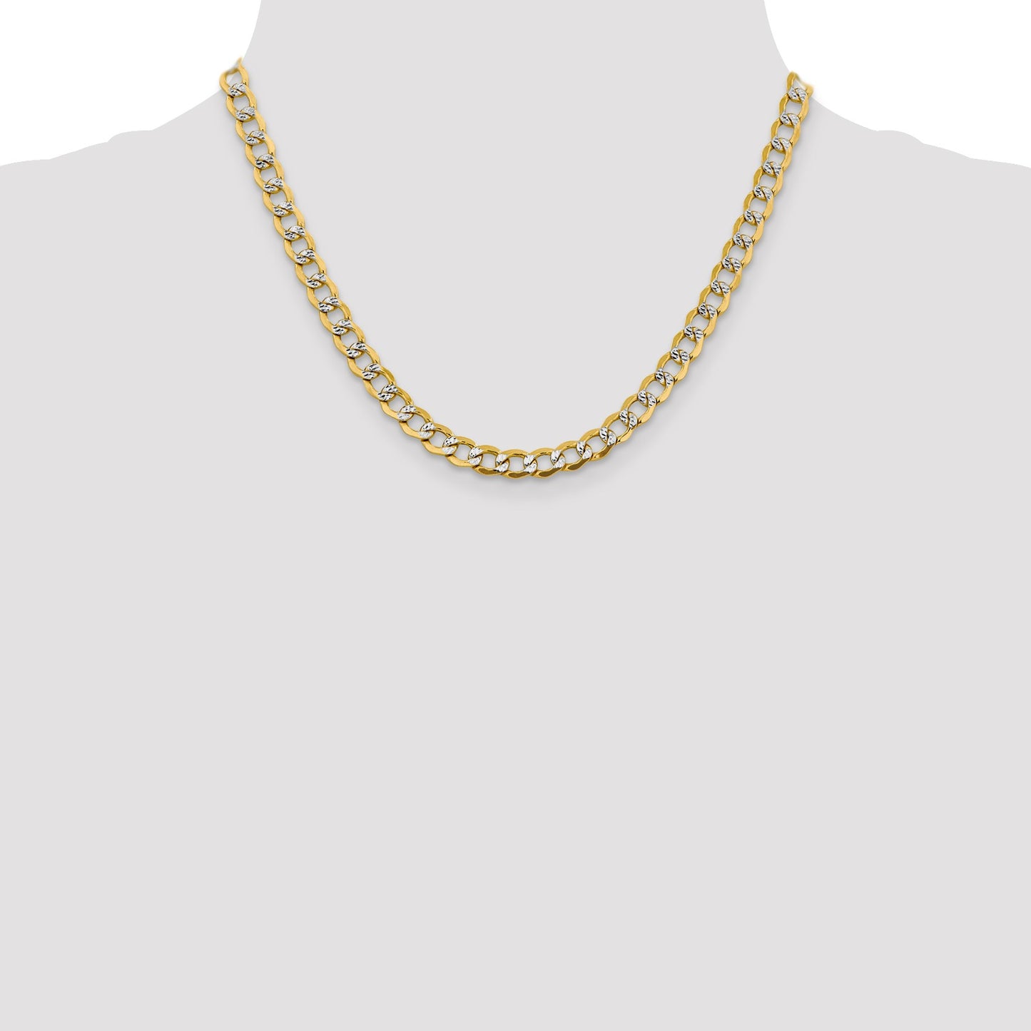 14K 18 inch 6.75mm Semi-Solid with Rhodium Pav� Curb with Lobster Clasp Chain