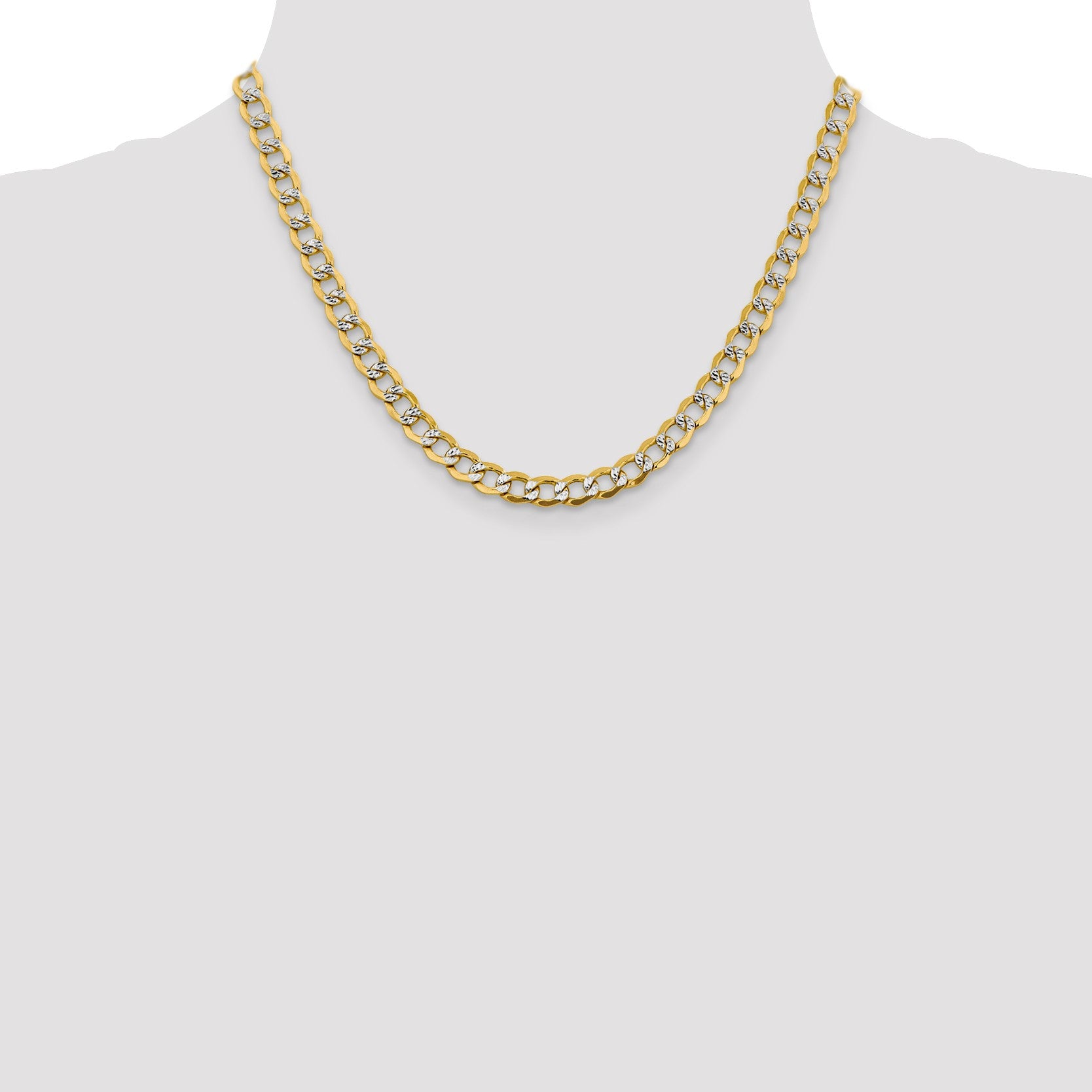 14K 18 inch 6.75mm Semi-Solid with Rhodium Pav� Curb with Lobster Clasp Chain