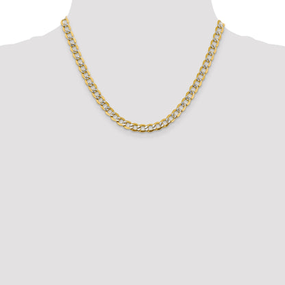 14K 18 inch 6.75mm Semi-Solid with Rhodium Pav� Curb with Lobster Clasp Chain