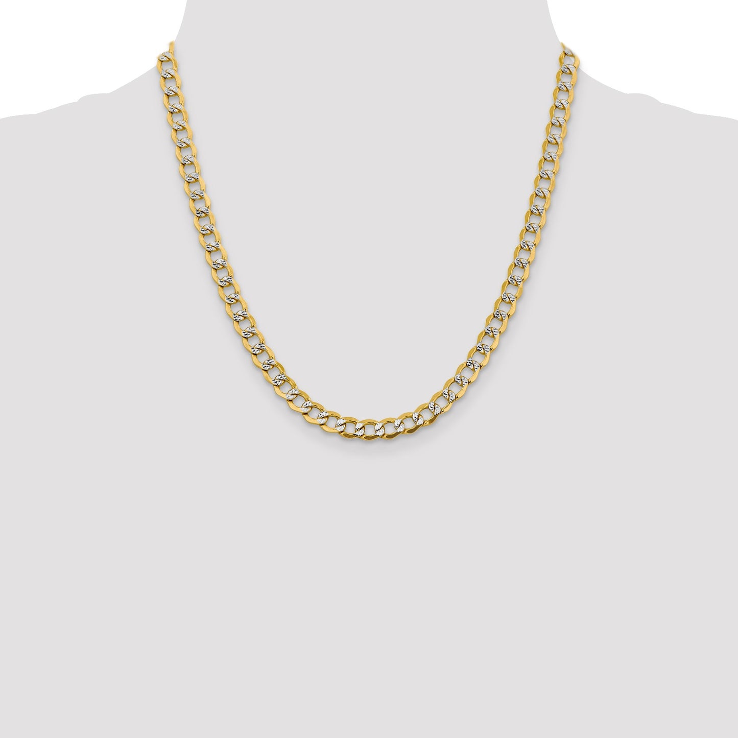 14K 20 inch 6.75mm Semi-Solid with Rhodium Pav� Curb with Lobster Clasp Chain
