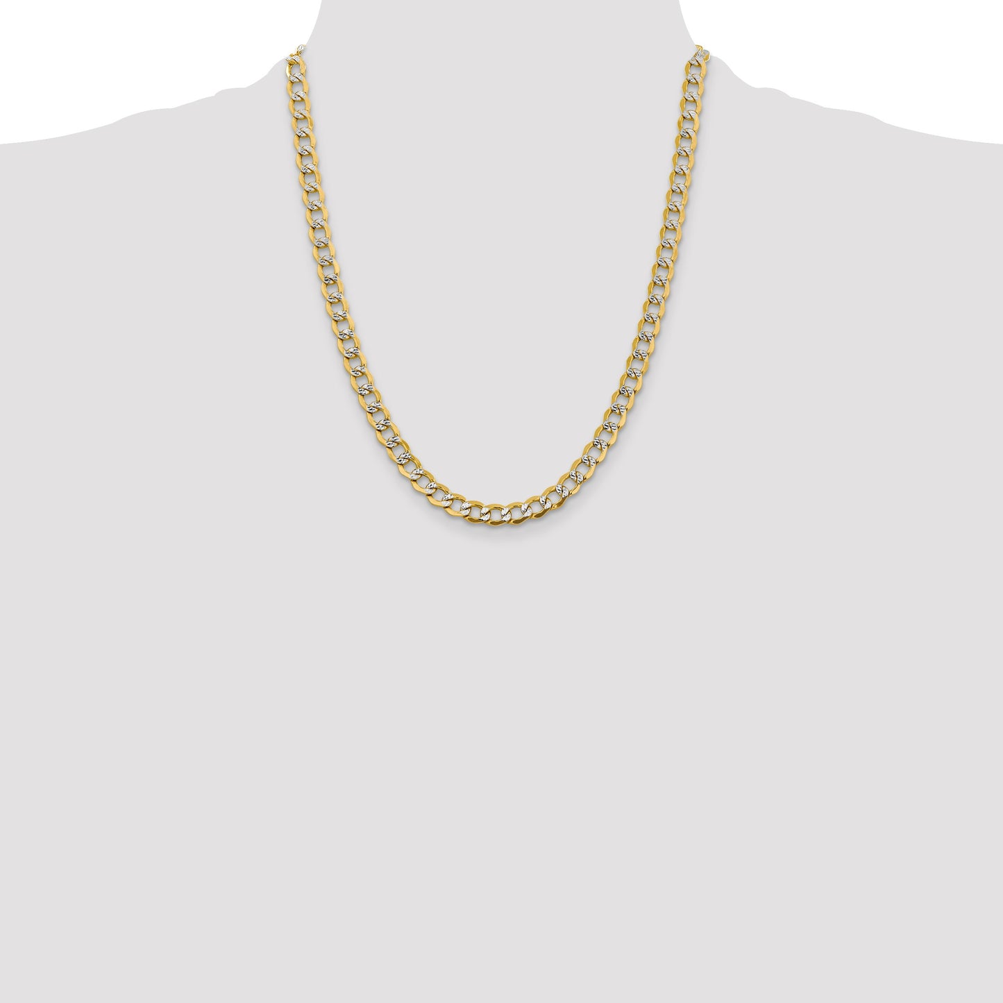 14K 22 inch 6.75mm Semi-Solid with Rhodium Pav� Curb with Lobster Clasp Chain