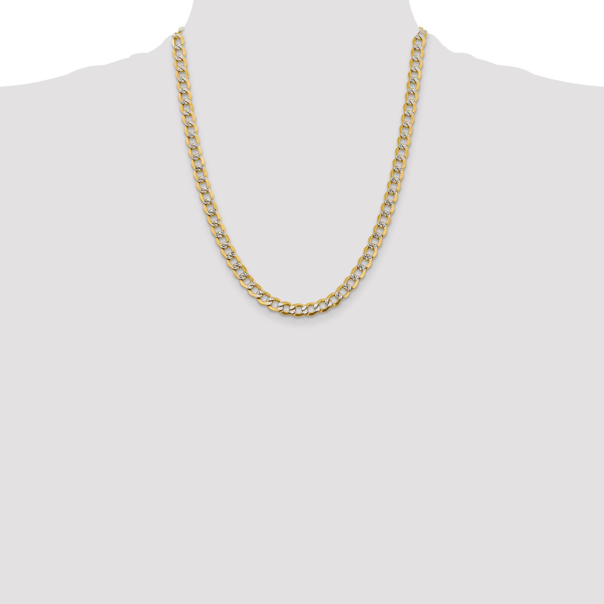 14K 22 inch 6.75mm Semi-Solid with Rhodium Pav� Curb with Lobster Clasp Chain