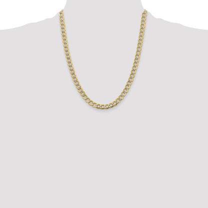 14K 22 inch 6.75mm Semi-Solid with Rhodium Pav� Curb with Lobster Clasp Chain