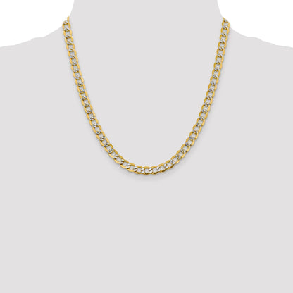 14K 24 inch 6.75mm Semi-Solid with Rhodium Pav� Curb with Lobster Clasp Chain