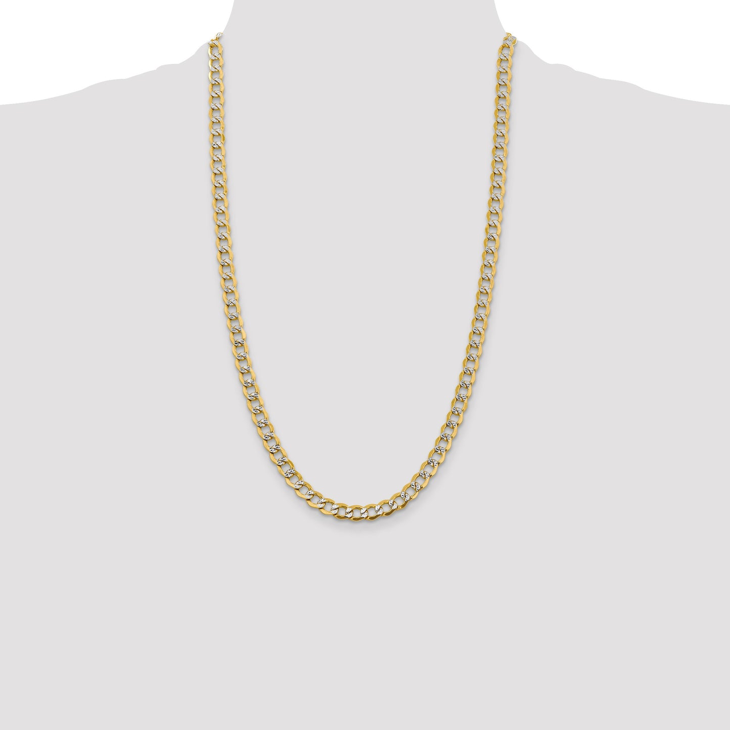 14K 26 inch 6.75mm Semi-Solid with Rhodium Pav� Curb with Lobster Clasp Chain