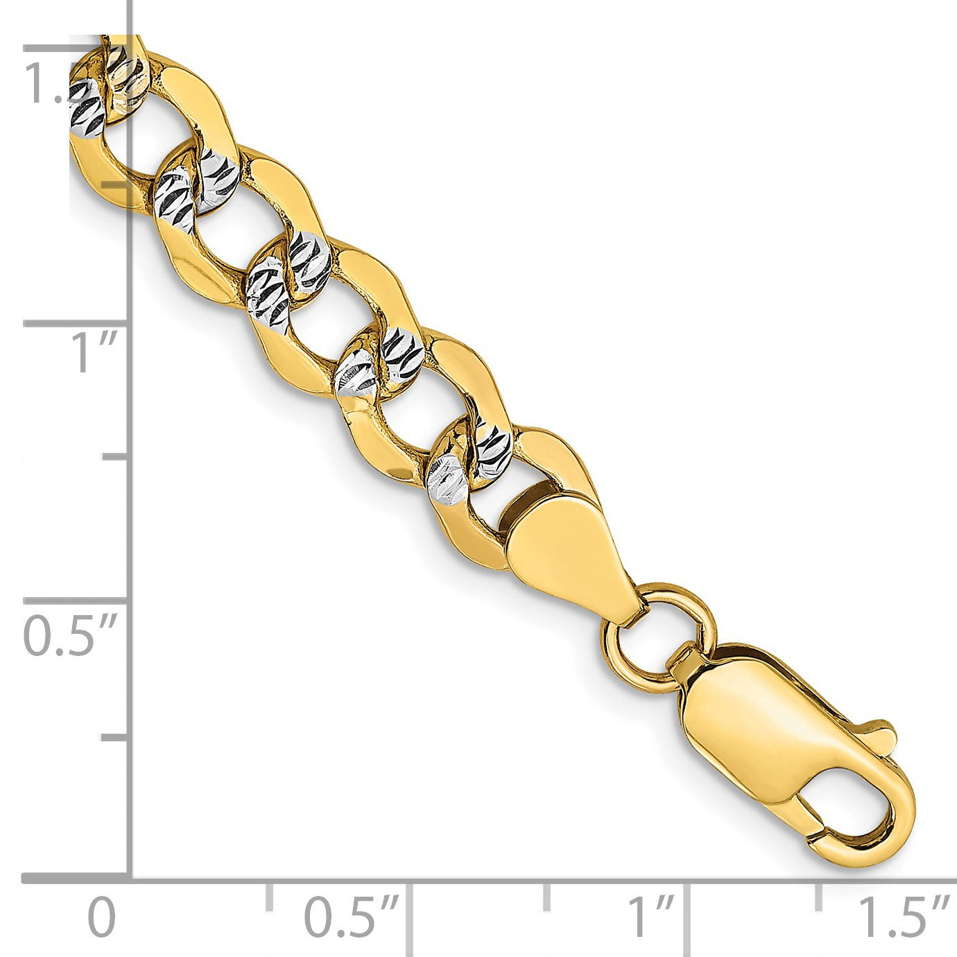 14K 8 inch 6.75mm Semi-Solid with Rhodium Pav� Curb with Lobster Clasp Bracelet
