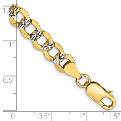 14K 8 inch 6.75mm Semi-Solid with Rhodium Pav� Curb with Lobster Clasp Bracelet