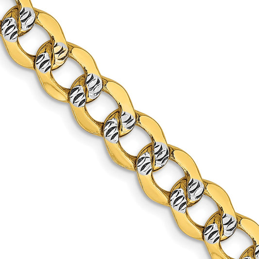 14K 18 inch 6.75mm Semi-Solid with Rhodium Pav� Curb with Lobster Clasp Chain