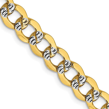 14K 16 inch 6.75mm Semi-Solid with Rhodium Pav� Curb with Lobster Clasp Chain