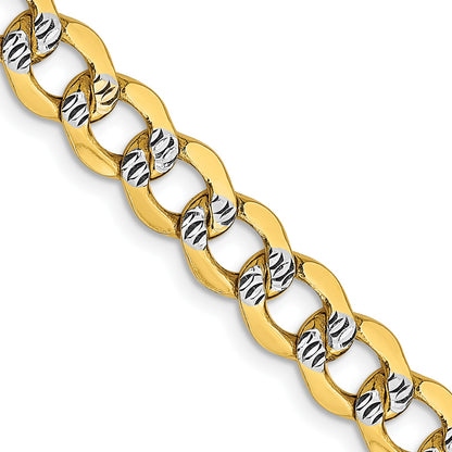 14K 24 inch 6.75mm Semi-Solid with Rhodium Pav� Curb with Lobster Clasp Chain