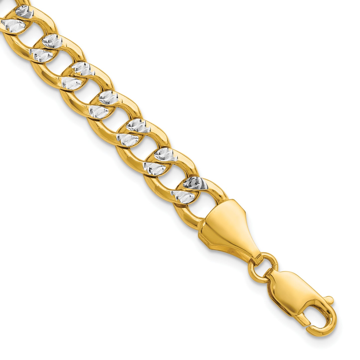 14k 7.75mm Semi-solid with Rhodium Pav� Curb Chain