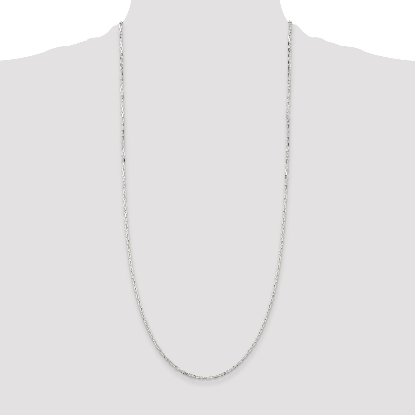 Sterling Silver 2.2mm Diamond-cut Long Link Cable Chain
