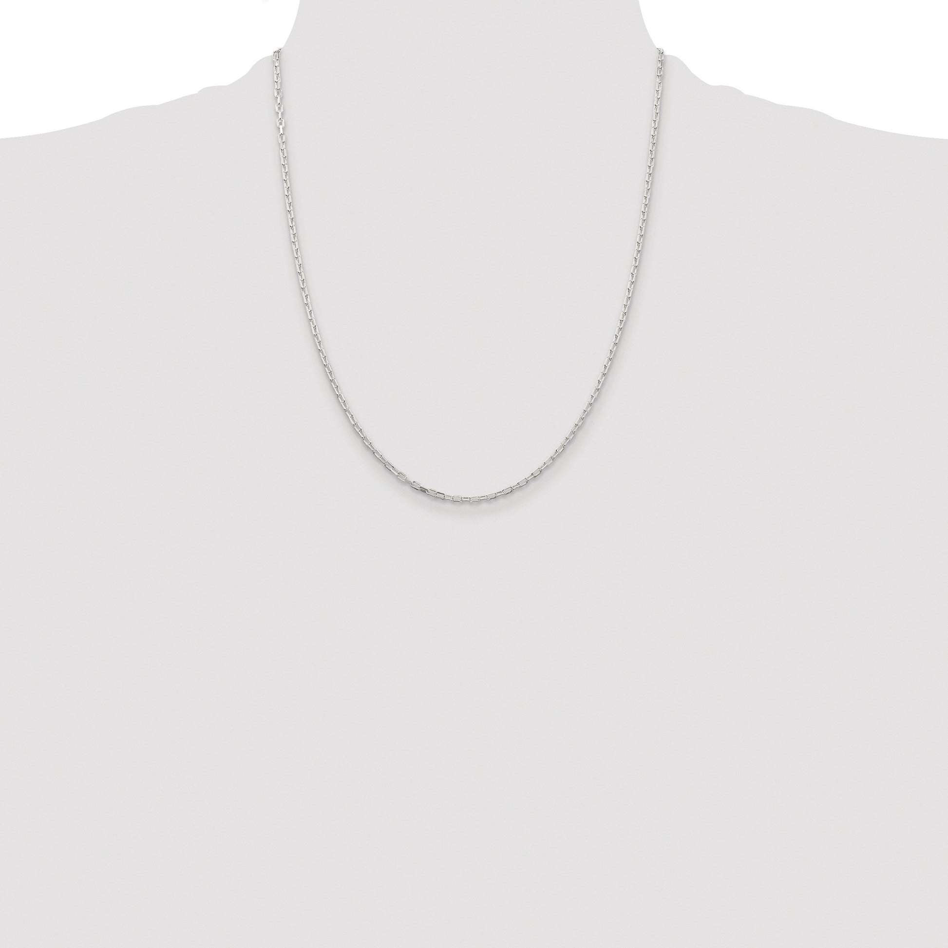Sterling Silver Rhodium-plated 2.2mm Diamond-cut Long Link Cable Chain