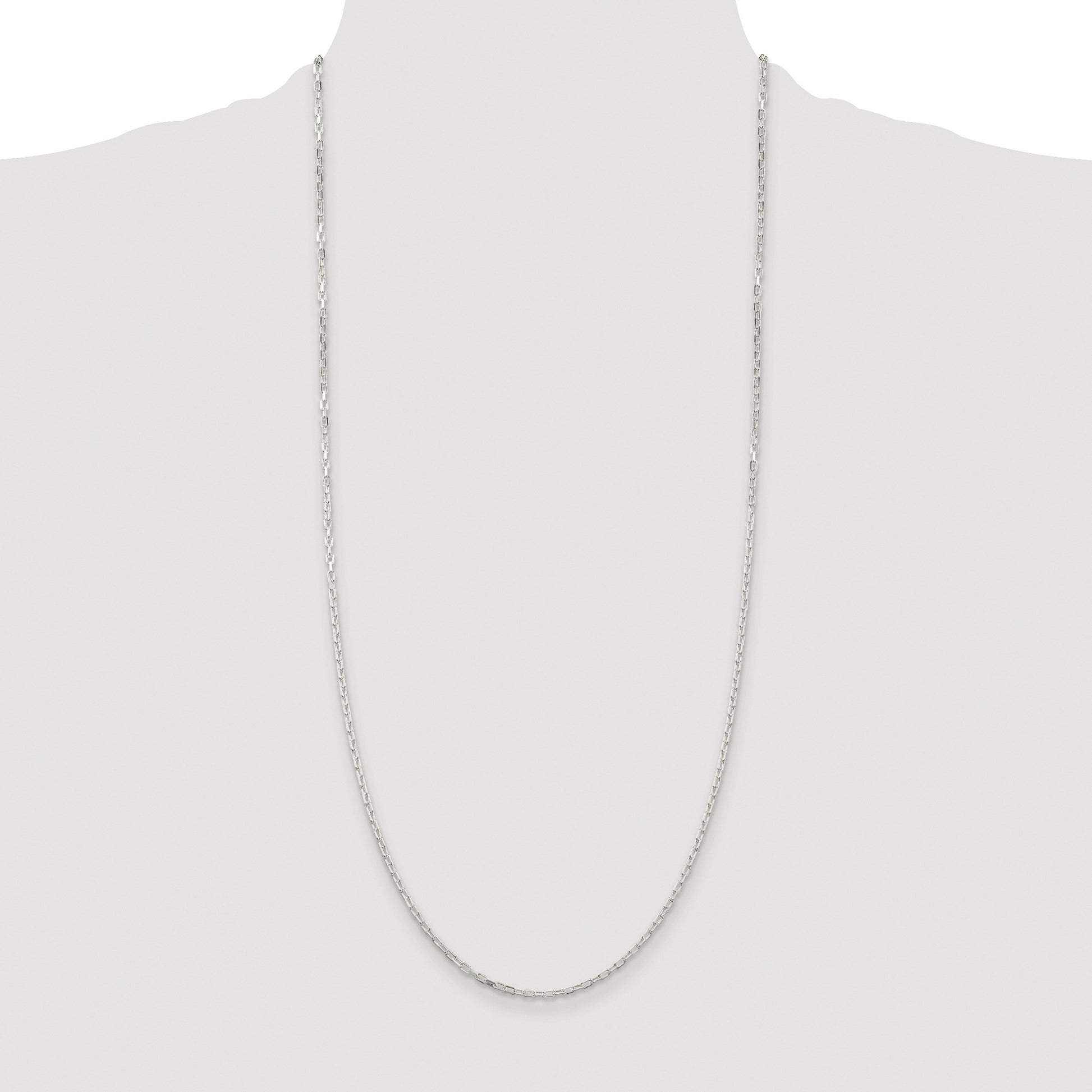 Sterling Silver Rhodium-plated 2.2mm Diamond-cut Long Link Cable Chain
