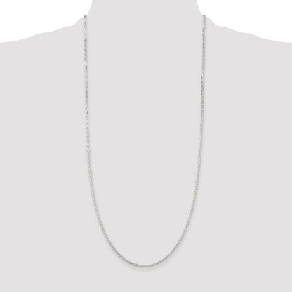 Sterling Silver Rhodium-plated 2.2mm Diamond-cut Long Link Cable Chain