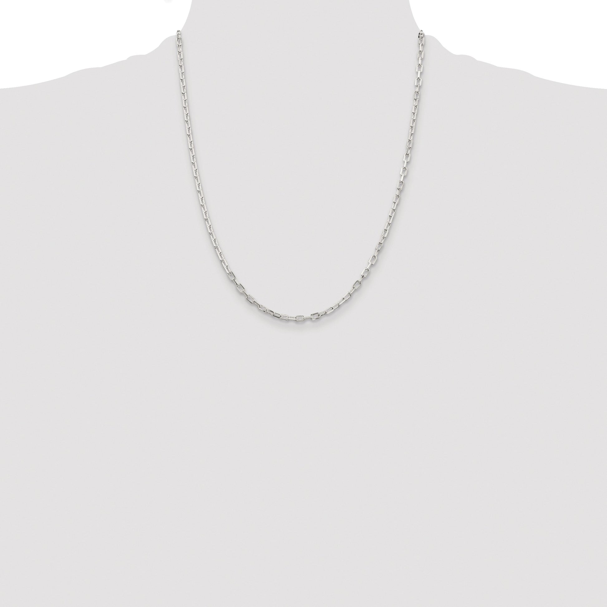 Sterling Silver Rhodium-plated 2.9mm Diamond-cut Long Link Cable Chain